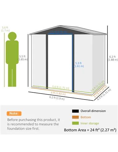 Outsunny 4 x 6ft Galvanised Steel Garden Shed, with Lock and Gloves - Oak