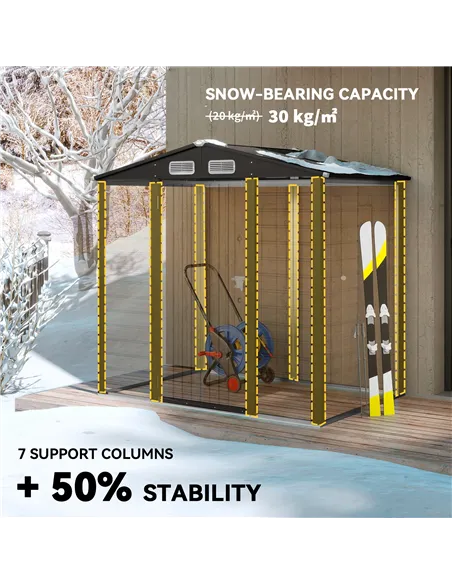 Outsunny 4 x 6ft Galvanised Steel Garden Shed, with Lock and Gloves - Oak