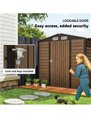 Outsunny 4 x 6ft Galvanised Steel Garden Shed, with Lock and Gloves - Oak