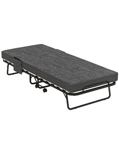 HOMCOM Single Steel Frame Folding Bed, with Wheels - Black/Grey
