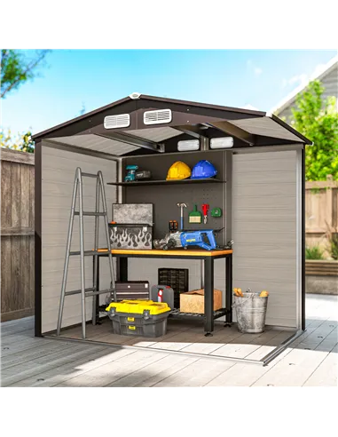 Outsunny 4 x 6ft Galvanised Steel Garden Shed, with Lock and Gloves - Oak