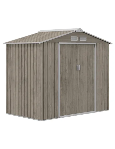 Outsunny 7 x 4ft Metal Garden Storage Shed with Vents, Floor Foundation Kit and Lockable Double Doors, Light Brown