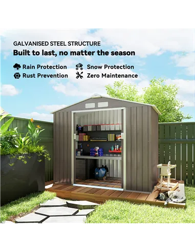 Outsunny 7 x 4ft Metal Garden Storage Shed with Vents, Floor Foundation Kit and Lockable Double Doors, Light Brown