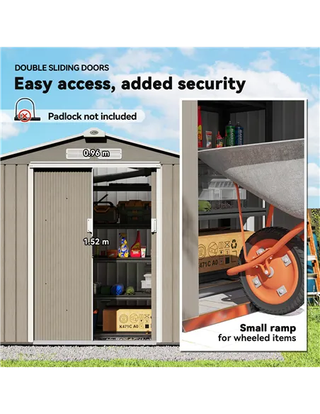 Outsunny 7 x 4ft Metal Garden Storage Shed with Vents, Floor Foundation Kit and Lockable Double Doors, Light Brown