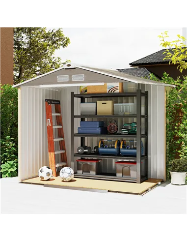 Outsunny 7 x 4ft Metal Garden Storage Shed with Vents, Floor Foundation Kit and Lockable Double Doors, Light Brown