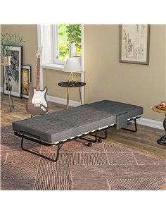 HOMCOM Single Steel Frame Folding Bed, with Wheels - Black/Grey 2