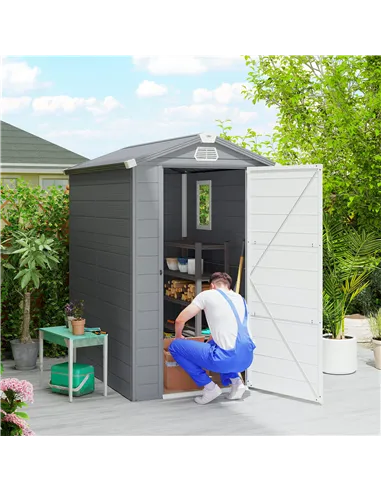 Outsunny 4.4ft x 6.2ft Aluminium Frame and Plastic Wall Shed, with Foundation - Grey