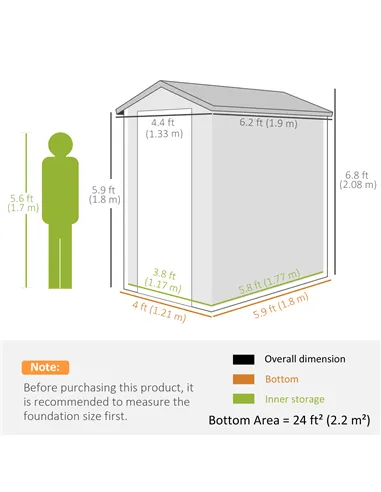 Outsunny 4.4ft x 6.2ft Aluminium Frame and Plastic Wall Shed, with Foundation - Grey