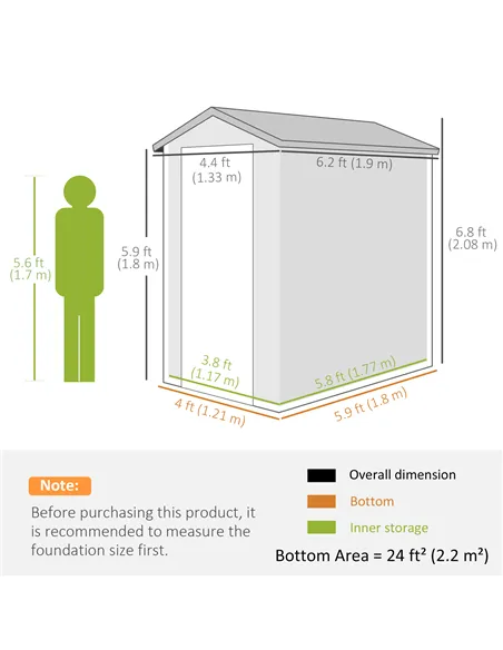 Outsunny 4.4ft x 6.2ft Aluminium Frame and Plastic Wall Shed, with Foundation - Grey