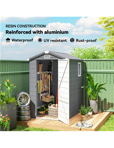 Outsunny 4.4ft x 6.2ft Aluminium Frame and Plastic Wall Shed, with Foundation - Grey