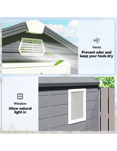 Outsunny 4.4ft x 6.2ft Aluminium Frame and Plastic Wall Shed, with Foundation - Grey