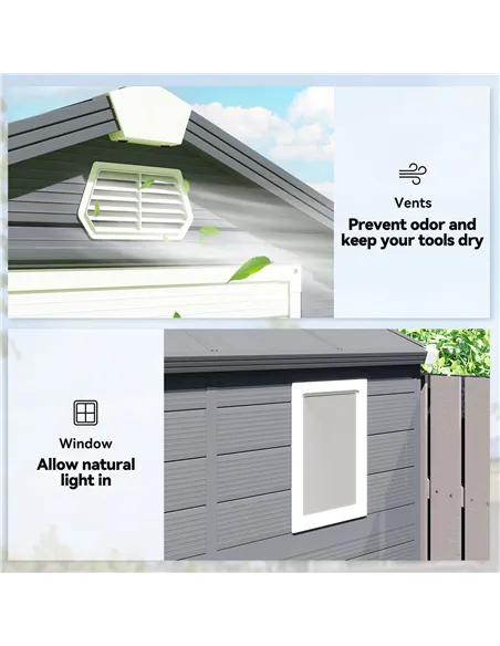 Outsunny 4.4ft x 6.2ft Aluminium Frame and Plastic Wall Shed, with Foundation - Grey