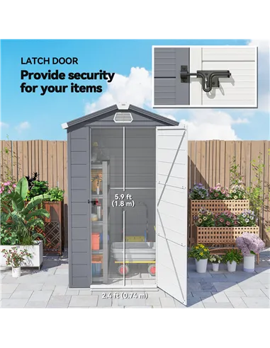 Outsunny 4.4ft x 6.2ft Aluminium Frame and Plastic Wall Shed, with Foundation - Grey