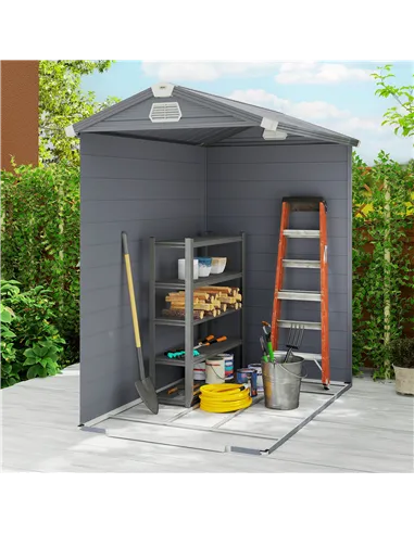 Outsunny 4.4ft x 6.2ft Aluminium Frame and Plastic Wall Shed, with Foundation - Grey