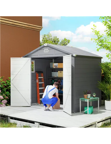 Outsunny 7.9ft x 6.2ft Aluminium Frame and Plastic Wall Shed, with Foundation - Grey