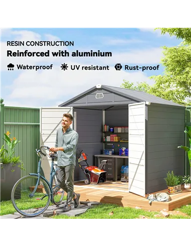 Outsunny 7.9ft x 6.2ft Aluminium Frame and Plastic Wall Shed, with Foundation - Grey