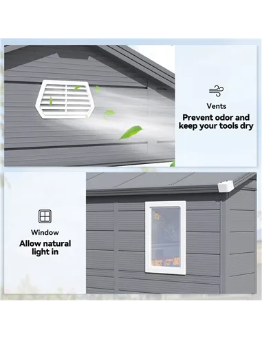 Outsunny 7.9ft x 6.2ft Aluminium Frame and Plastic Wall Shed, with Foundation - Grey