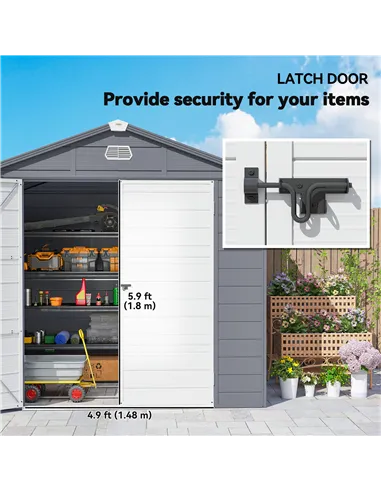Outsunny 7.9ft x 6.2ft Aluminium Frame and Plastic Wall Shed, with Foundation - Grey
