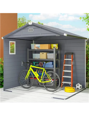 Outsunny 7.9ft x 6.2ft Aluminium Frame and Plastic Wall Shed, with Foundation - Grey