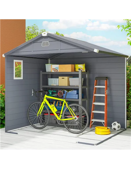 Outsunny 7.9ft x 6.2ft Aluminium Frame and Plastic Wall Shed, with Foundation - Grey