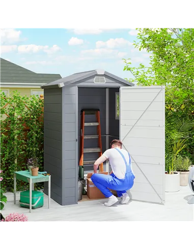 Outsunny 4.4ft x 3.3ft size Aluminium Frame and Plastic Wall Shed, with Foundation - Grey