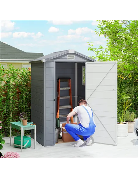 Outsunny 4.4ft x 3.3ft size Aluminium Frame and Plastic Wall Shed, with Foundation - Grey