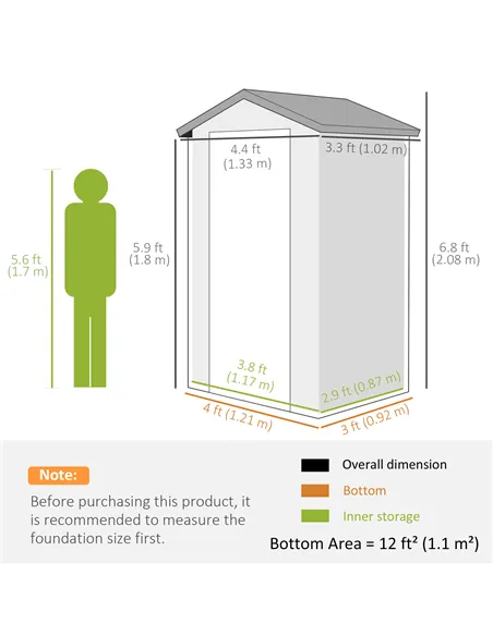 Outsunny 4.4ft x 3.3ft size Aluminium Frame and Plastic Wall Shed, with Foundation - Grey