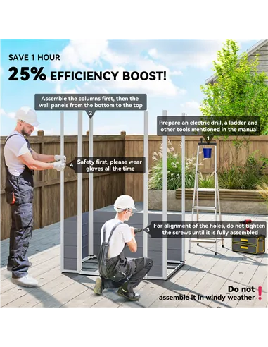 Outsunny 4.4ft x 3.3ft size Aluminium Frame and Plastic Wall Shed, with Foundation - Grey