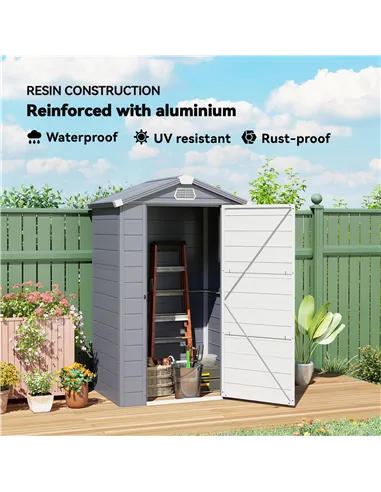 Outsunny 4.4ft x 3.3ft size Aluminium Frame and Plastic Wall Shed, with Foundation - Grey
