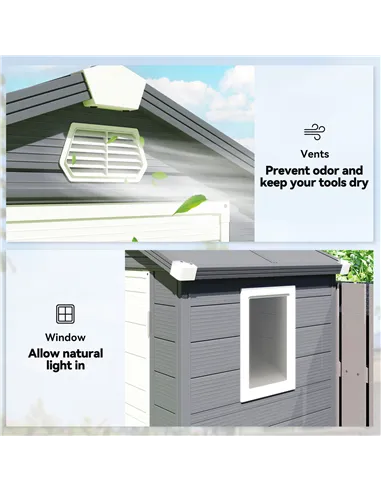 Outsunny 4.4ft x 3.3ft size Aluminium Frame and Plastic Wall Shed, with Foundation - Grey