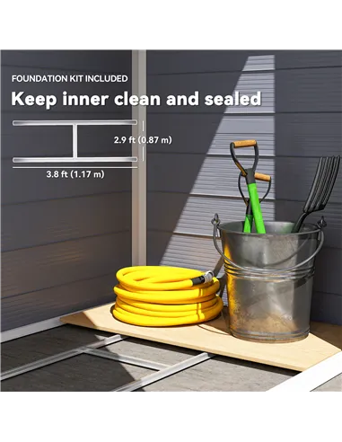 Outsunny 4.4ft x 3.3ft size Aluminium Frame and Plastic Wall Shed, with Foundation - Grey