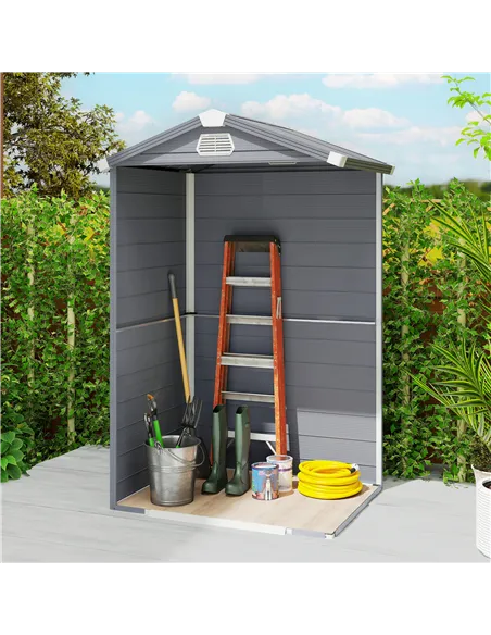 Outsunny 4.4ft x 3.3ft size Aluminium Frame and Plastic Wall Shed, with Foundation - Grey