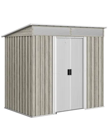 Outsunny 6.5 x 4FT Galvanised Metal Shed with Foundation Kit, Lockable Tool Garden Shed with Double Sliding Doors, Vents, Light 