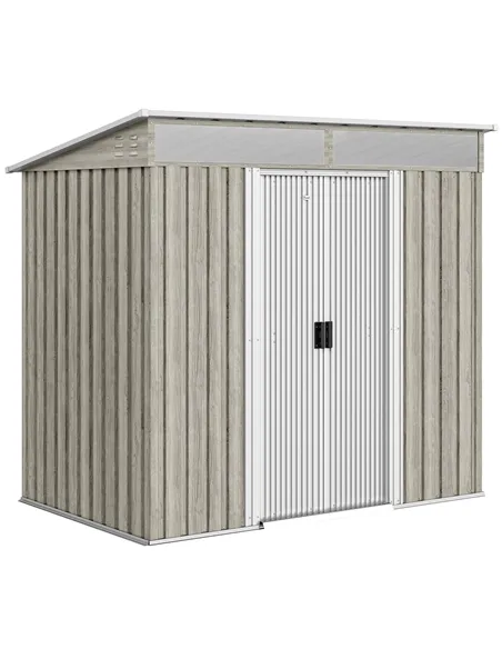 Outsunny 6.5 x 4FT Galvanised Metal Shed with Foundation Kit, Lockable Tool Garden Shed with Double Sliding Doors, Vents, Light 