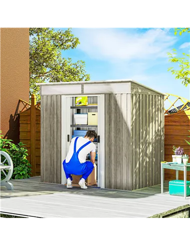 Outsunny 6.5 x 4FT Galvanised Metal Shed with Foundation Kit, Lockable Tool Garden Shed with Double Sliding Doors, Vents, Light 