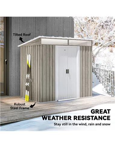 Outsunny 6.5 x 4FT Galvanised Metal Shed with Foundation Kit, Lockable Tool Garden Shed with Double Sliding Doors, Vents, Light 