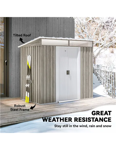 Outsunny 6.5 x 4FT Galvanised Metal Shed with Foundation Kit, Lockable Tool Garden Shed with Double Sliding Doors, Vents, Light 