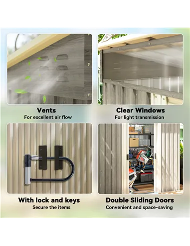 Outsunny 6.5 x 4FT Galvanised Metal Shed with Foundation Kit, Lockable Tool Garden Shed with Double Sliding Doors, Vents, Light 