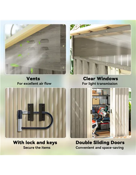 Outsunny 6.5 x 4FT Galvanised Metal Shed with Foundation Kit, Lockable Tool Garden Shed with Double Sliding Doors, Vents, Light 