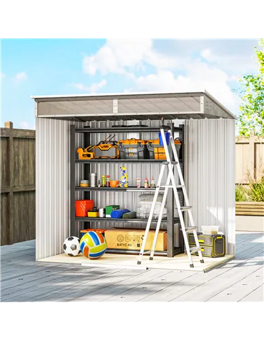 Outsunny 6.5 x 4FT Galvanised Metal Shed with Foundation Kit, Lockable Tool Garden Shed with Double Sliding Doors, Vents, Light 
