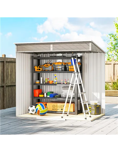 Outsunny 6.5 x 4FT Galvanised Metal Shed with Foundation Kit, Lockable Tool Garden Shed with Double Sliding Doors, Vents, Light 