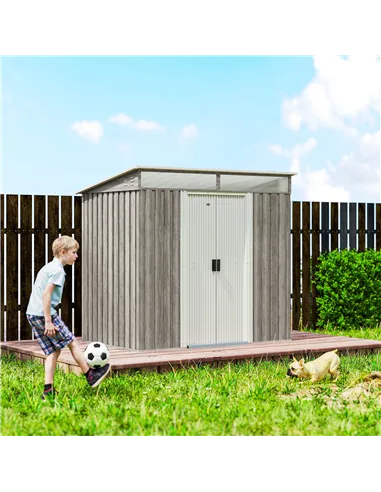 Outsunny 6.5 x 4FT Galvanised Metal Shed with Foundation Kit, Lockable Tool Garden Shed with Double Sliding Doors, Vents, Light 