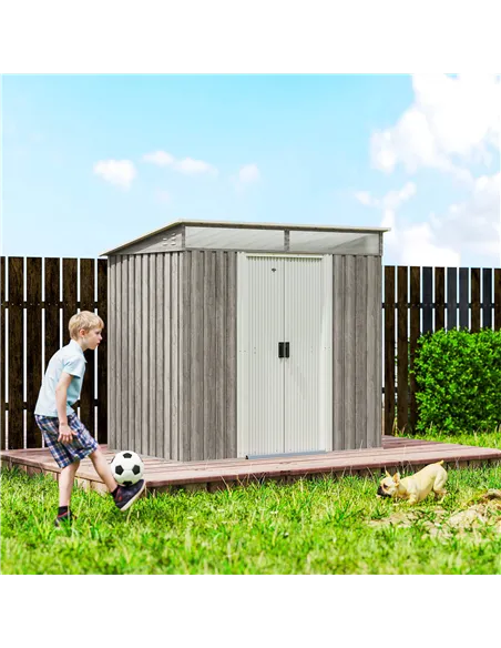 Outsunny 6.5 x 4FT Galvanised Metal Shed with Foundation Kit, Lockable Tool Garden Shed with Double Sliding Doors, Vents, Light 