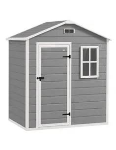 Outsunny 6 x 4ft Garden Shed, Plastic Shed with Floor, Window, Lockable Door and Vents, Wood Effect Resin Tool Shed for Outdoor,