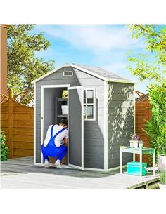 Outsunny 6 x 4ft Garden Shed, Plastic Shed with Floor, Window, Lockable Door and Vents, Wood Effect Resin Tool Shed for Outdoor, 2