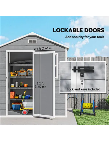 Outsunny 6 x 4ft Garden Shed, Plastic Shed with Floor, Window, Lockable Door and Vents, Wood Effect Resin Tool Shed for Outdoor,