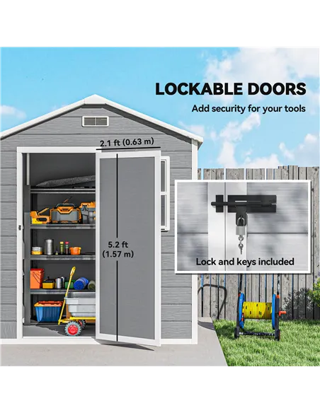 Outsunny 6 x 4ft Garden Shed, Plastic Shed with Floor, Window, Lockable Door and Vents, Wood Effect Resin Tool Shed for Outdoor,