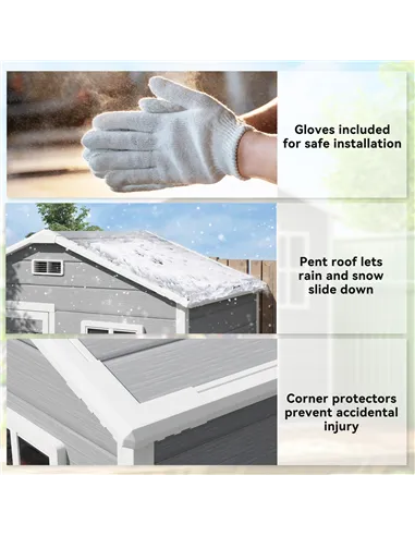 Outsunny 6 x 4ft Garden Shed, Plastic Shed with Floor, Window, Lockable Door and Vents, Wood Effect Resin Tool Shed for Outdoor,