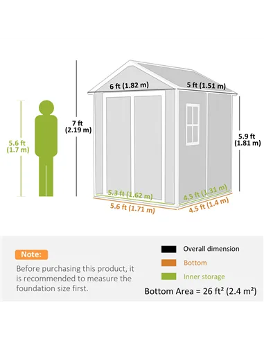 Outsunny 6 x 5ft Garden Shed, Plastic Shed with Floor, Window, Lockable Doors and Vents, Wood Effect Resin Tool Shed for Outdoor