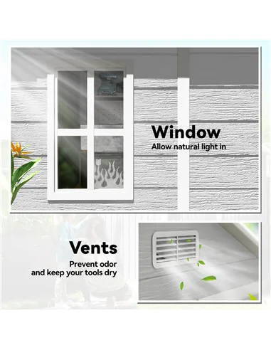 Outsunny 6 x 5ft Garden Shed, Plastic Shed with Floor, Window, Lockable Doors and Vents, Wood Effect Resin Tool Shed for Outdoor